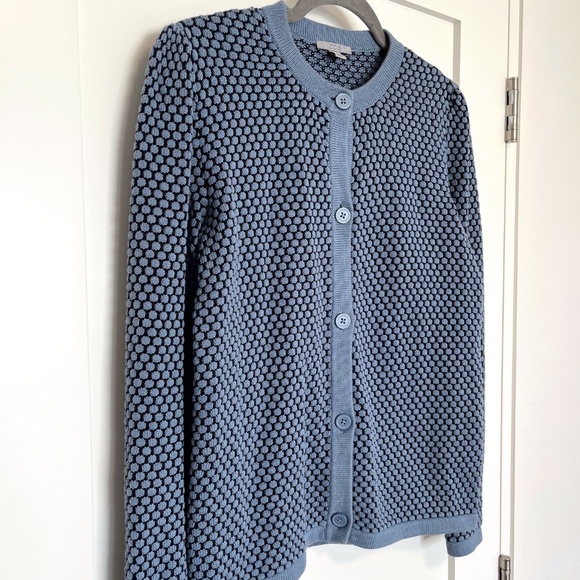 COS Blue Textured Jacquard Button Up 100% Cotton Cardigan - Picture 3 of 11